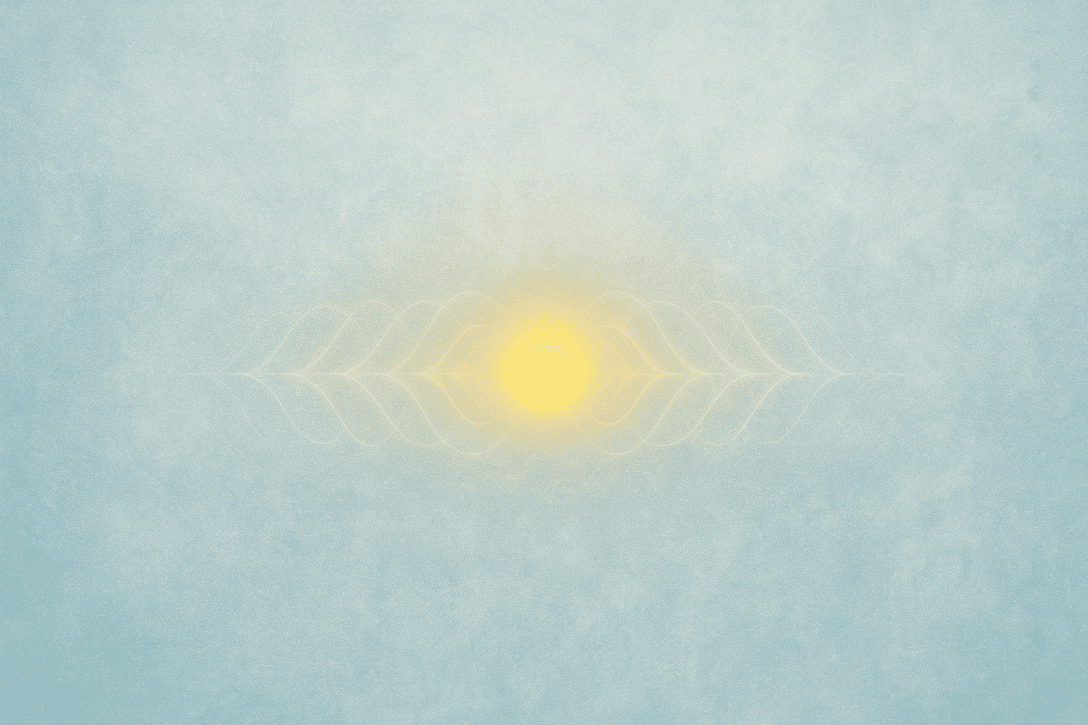 An abstract image of a glowing golden orb at the center of a light-blue background, with elegant, symmetrical wave patterns expanding outwards.