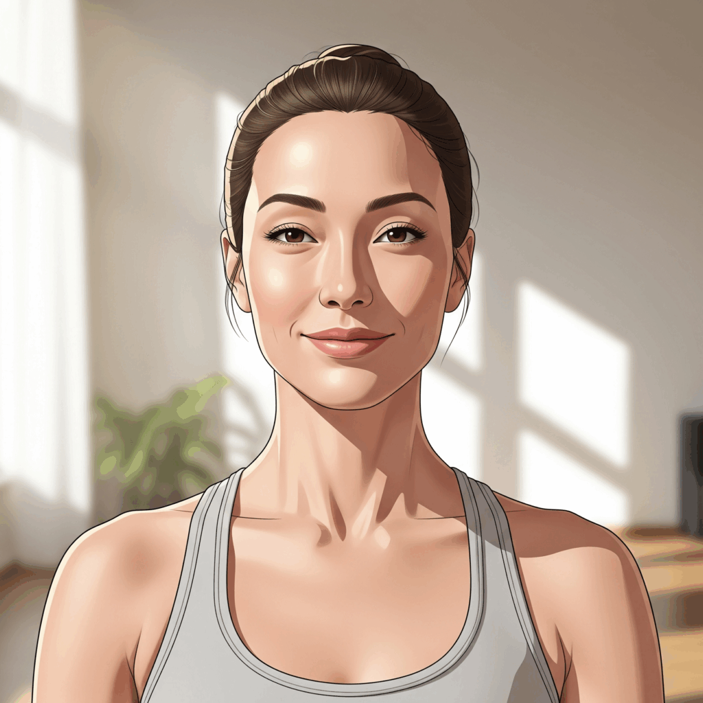 client2 A serene illustration of Emily Carter, a yoga practitioner, with a peaceful and centered expression.